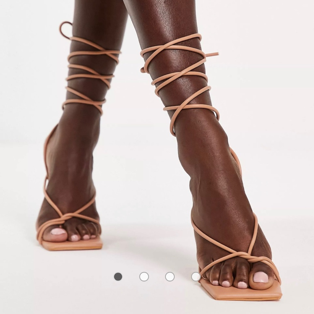 Tan strappy square toe heels | US women’s size 8 | Never worn!